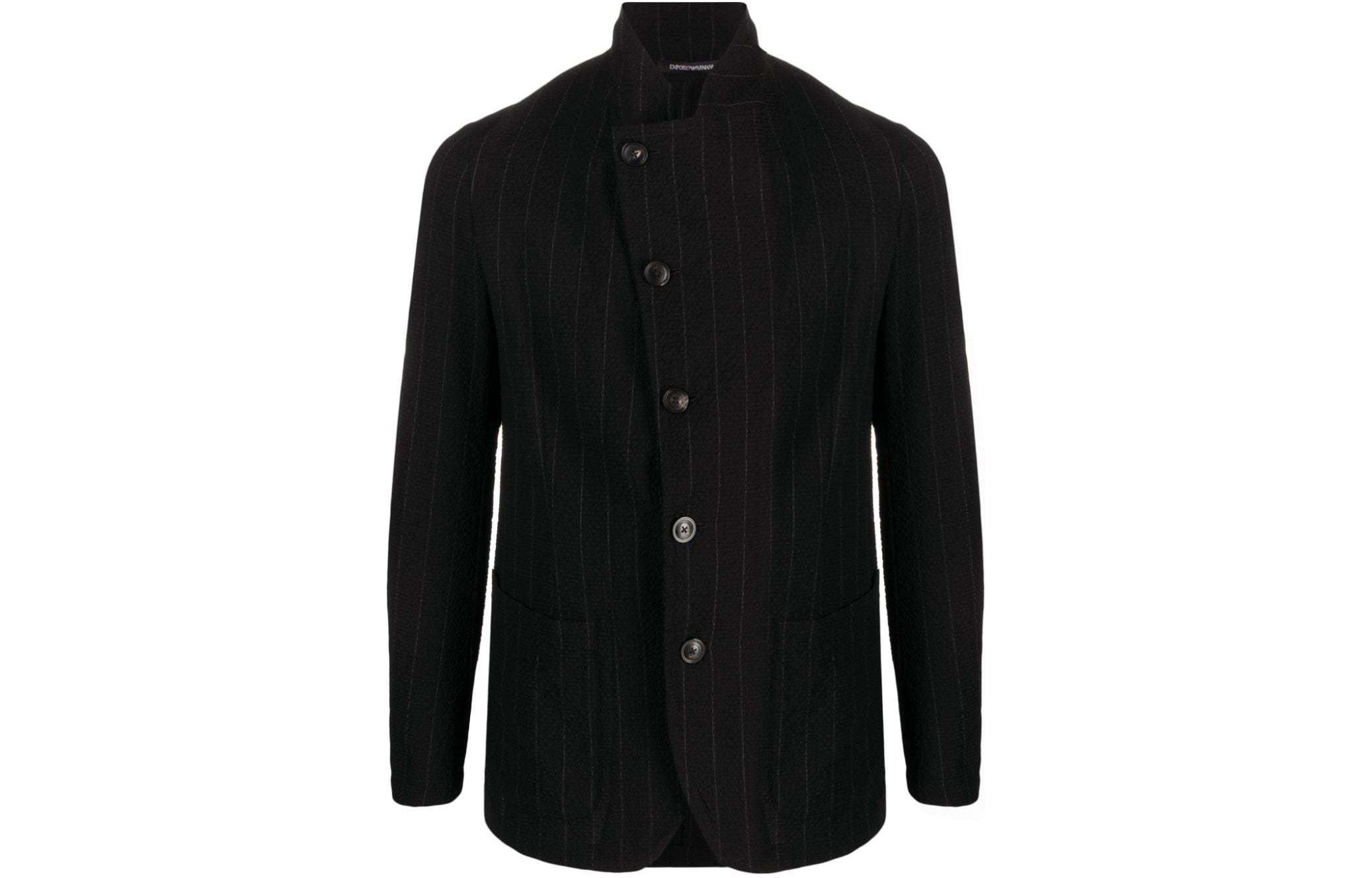 Emporio Armani Black Striped Stand Collar Button-Up Jacket H41G57E1401632