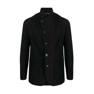 Emporio Armani Black Striped Stand Collar Button-Up Jacket H41G57E1401632