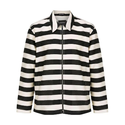 Emporio Armani Black Striped Zip-Up Jacket with Turn-Down Collar D41R51-D1228-1992