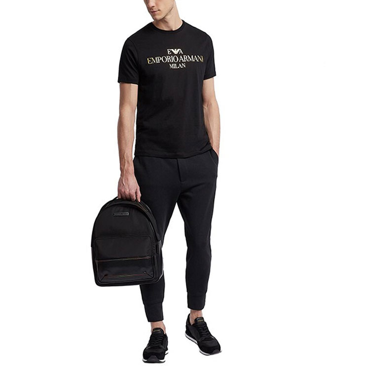 Purchase エンポリオアルマーニ ブラックTシャツ ゴールドロゴ入り 3G1TM4-1JHRZ-0999