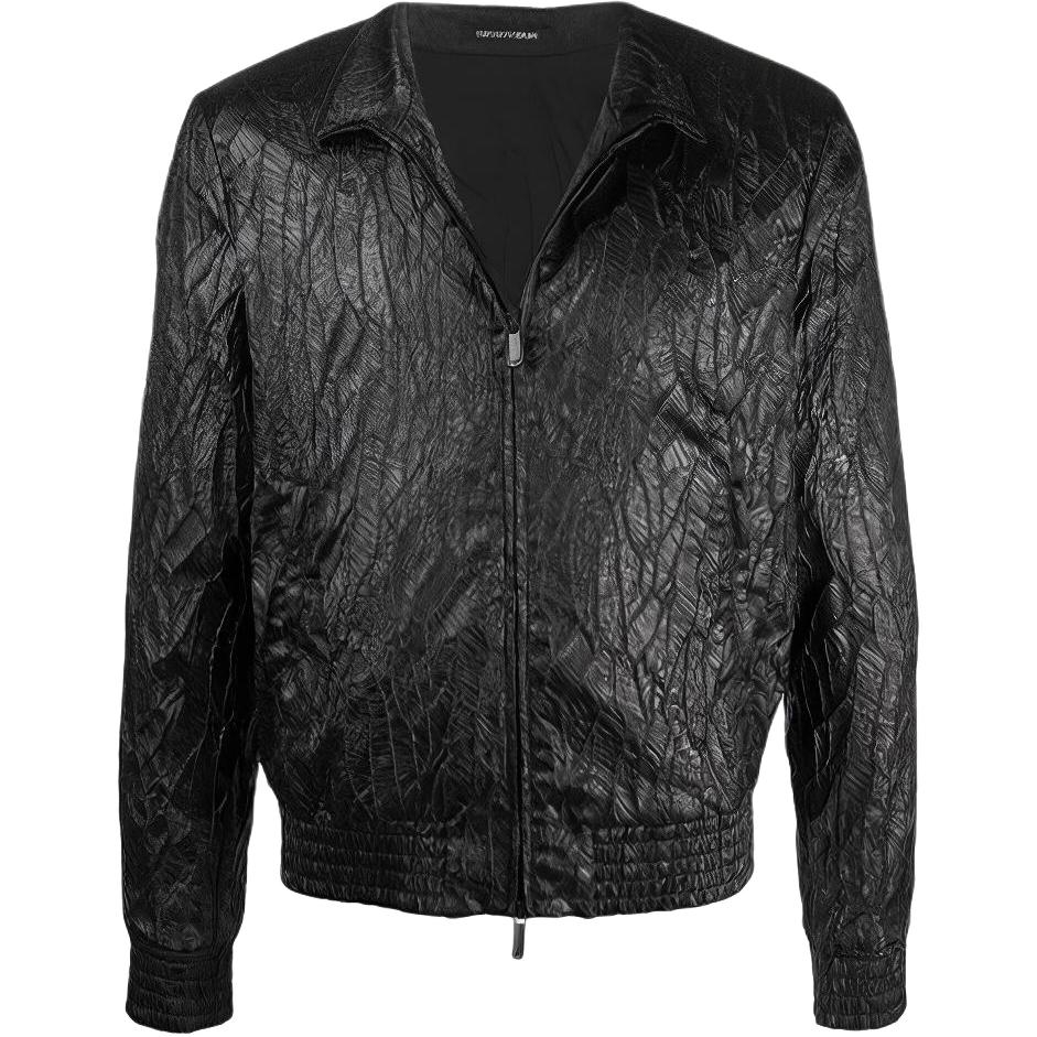 Emporio Armani Black Textured Casual Leather Jacket 91R290-91221-999