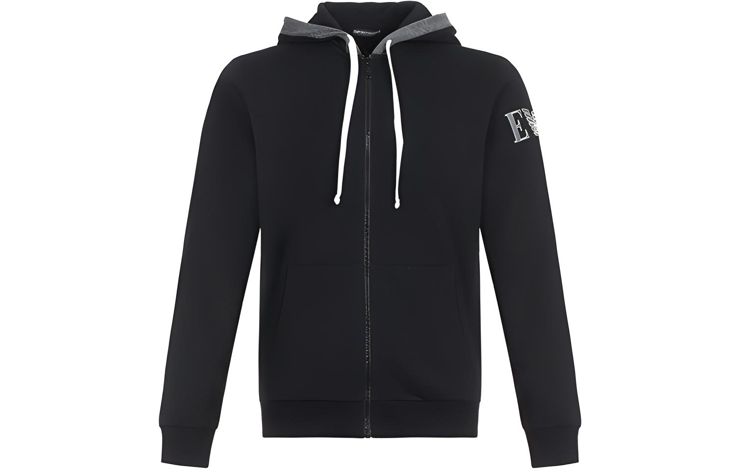 Emporio Armani Black Two-Tone Hooded Fleece Zip-Up Jacket 111784-9A571-00020