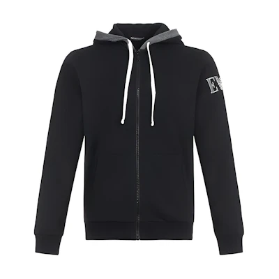 Emporio Armani Black Two-Tone Hooded Fleece Zip-Up Jacket 111784-9A571-00020