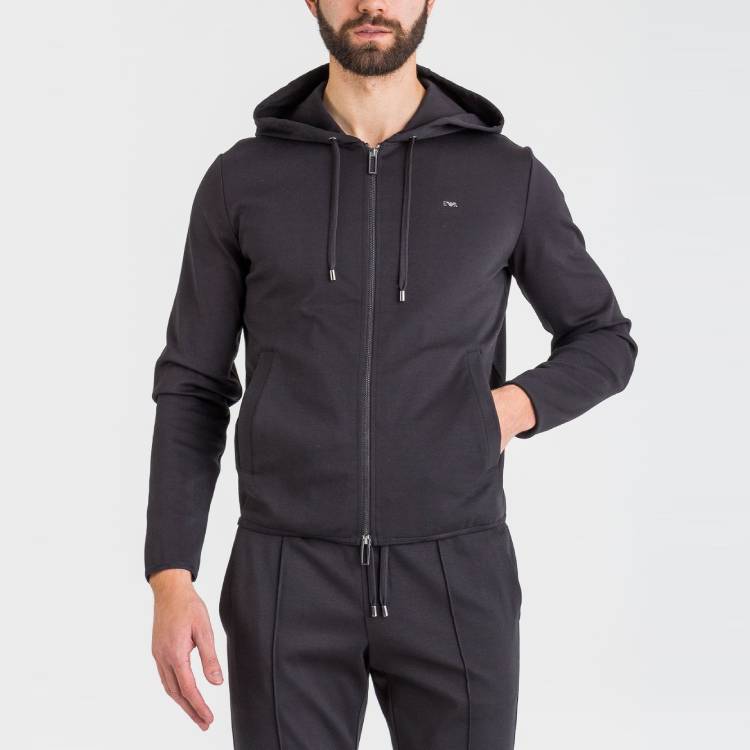 Shop Emporio Armani 黑色拉链连帽衫 8N1BN2-1JBTZ-0999