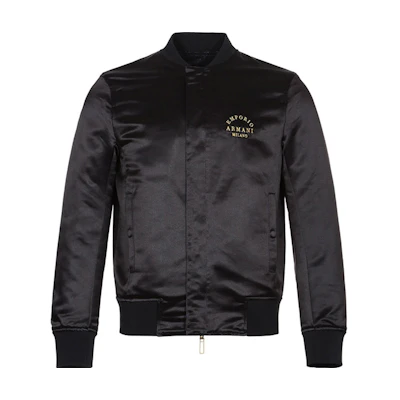 Emporio Armani Black Zip-Up Jacket with Logo Print and Baseball Collar 6G1BP3-1NIJZ-0999