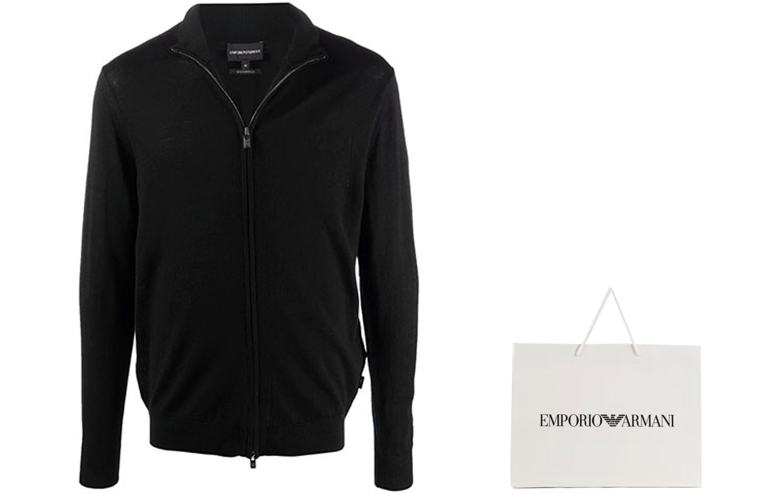 Lookbook EMPORIO ARMANI 黑色拉链针织开衫毛衣 FW21 经典简约设计. 8N1MUZ1-MJXZ-0999