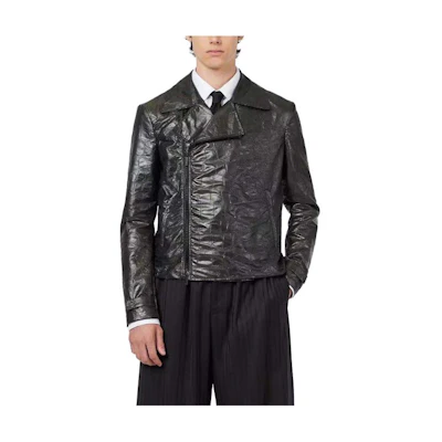 Emporio Armani Black Zipper Casual Jacket with Solid Color Lapel E05M11480611