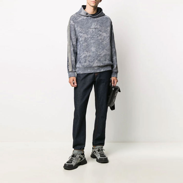 Shop Emporio Armani Hoodie Lengan Panjang Biru Kesan Bleach 6H1MA5-1JDUZ-F942