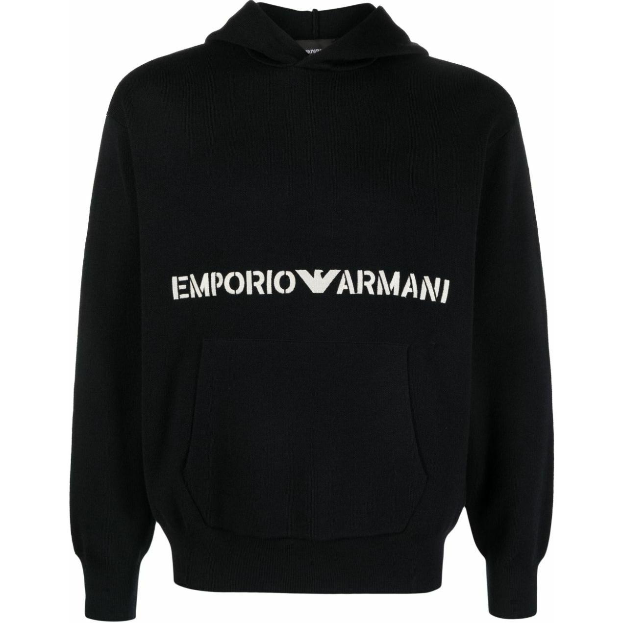 Emporio Armani Blue Hoodie with Logo Print and Large Pocket 6R1MX7-1MNBZ-F919