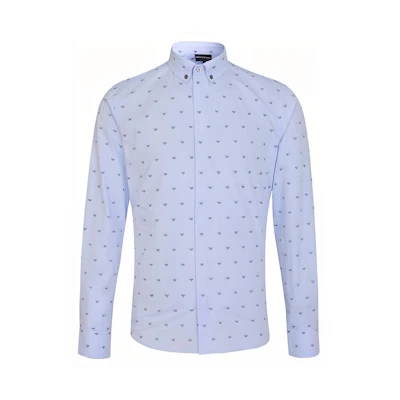 Emporio Armani Blue Long Sleeve Shirt with Eagle Logo 6H1C80-1NC1Z-F702