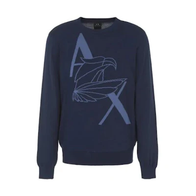 Emporio Armani Blue Patterned Crewneck Pullover Casual Sweatshirt 6RZM1D-ZMM9Z-11510