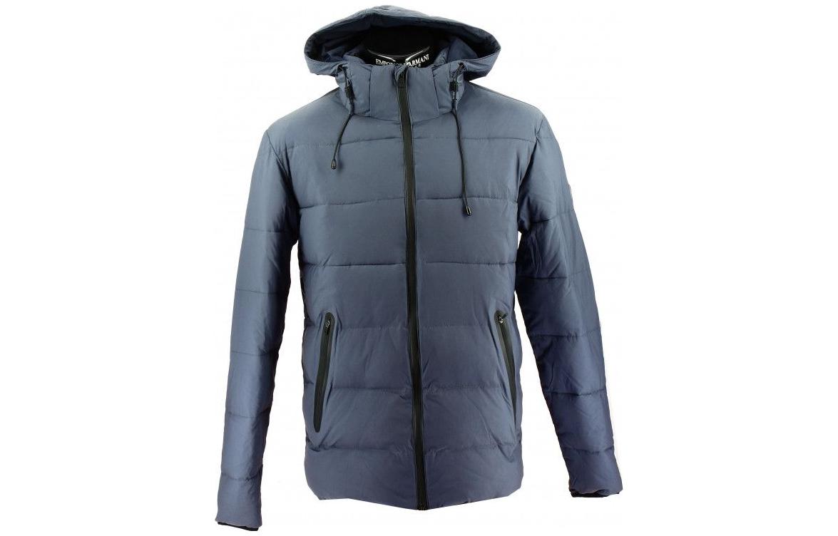 Emporio Armani Blue Solid Color Hooded Zip-Up Cotton Jacket 6GPB23-PNB7Z-1539