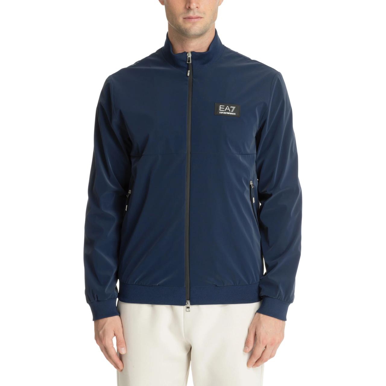 Emporio Armani Blue Solid Letter Print Zip-Up Jacket 3DPB31-PNEBZ-1554