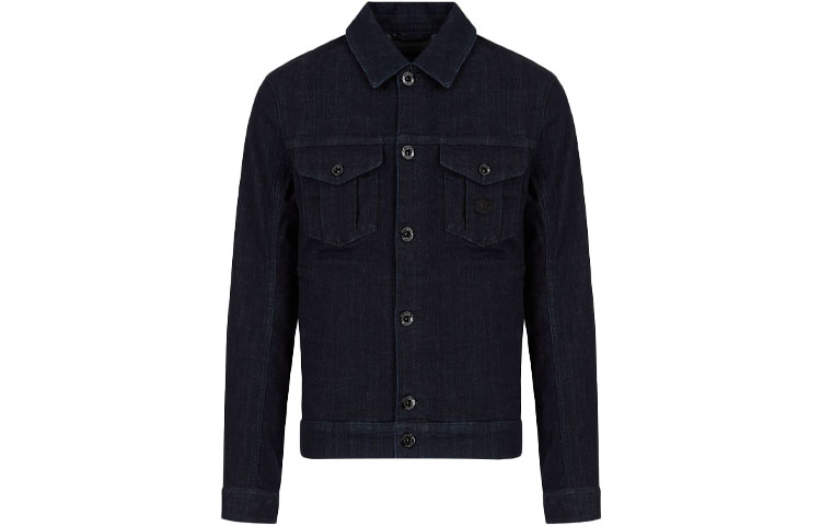 Emporio Armani Blue Solid Logo Patch Denim Jacket 8N1B95-1DV7Z-0941