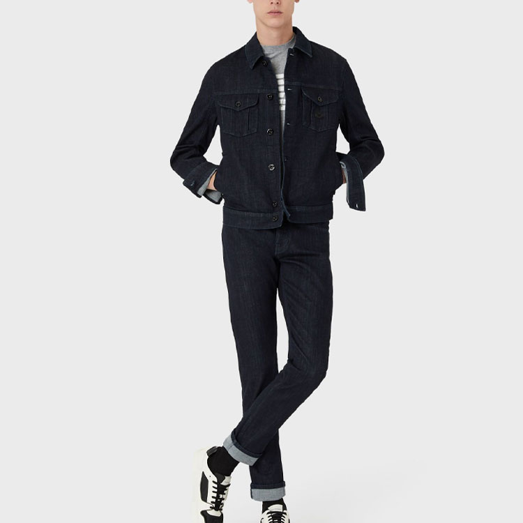 Emporio Armani Blue Solid Logo Patch Denim Jacket 8N1B95-1DV7Z-0941 圖 3