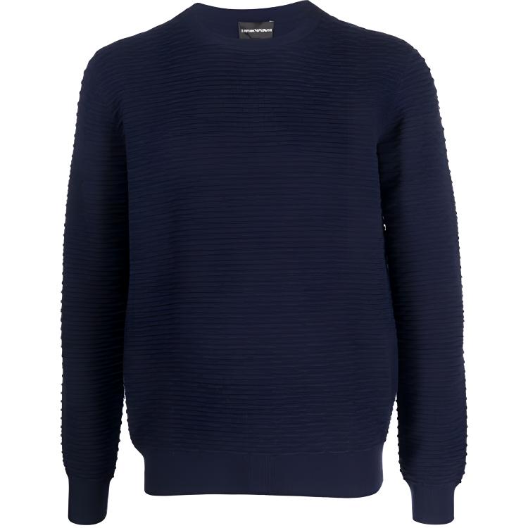Emporio Armani Blue Wool Pullover Sweater - Solid Color Crewneck. 6K1MV7-1M08Z-0922