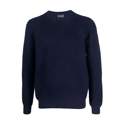 Emporio Armani Blue Wool Pullover Sweater - Solid Color Crewneck. 6K1MV7-1M08Z-0922