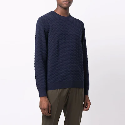 Emporio Armani 藍色羊毛圓領毛衣 - 素色設計襯衫。 6K1MV7-1M08Z-0922 Shop Emporio Armani 藍色羊毛圓領毛衣 - 素色設計襯衫。 6K1MV7-1M08Z-0922
