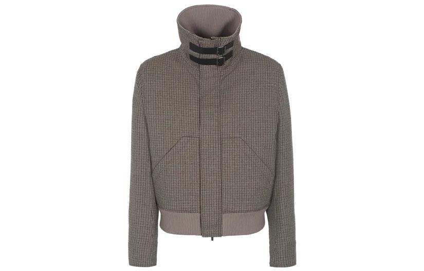 Emporio Armani Brown Houndstooth Mock Neck Full Zip Wool Jacket H41R40-E1204-1445