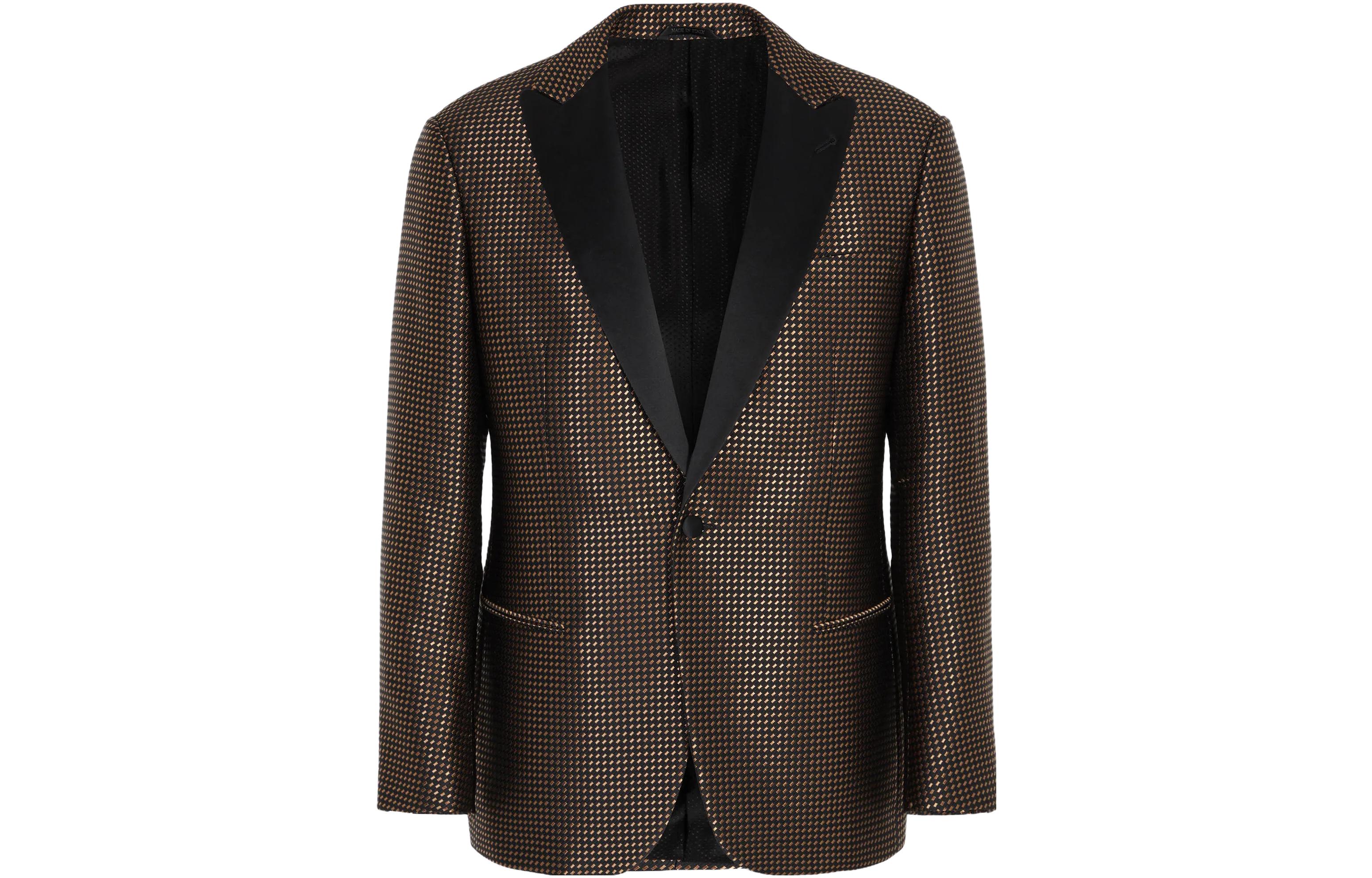 Emporio Armani Brown Slim-Fit V-Neck Grid Long-Sleeve Jacket 2SGGG0WGT-04OY1-F8XS