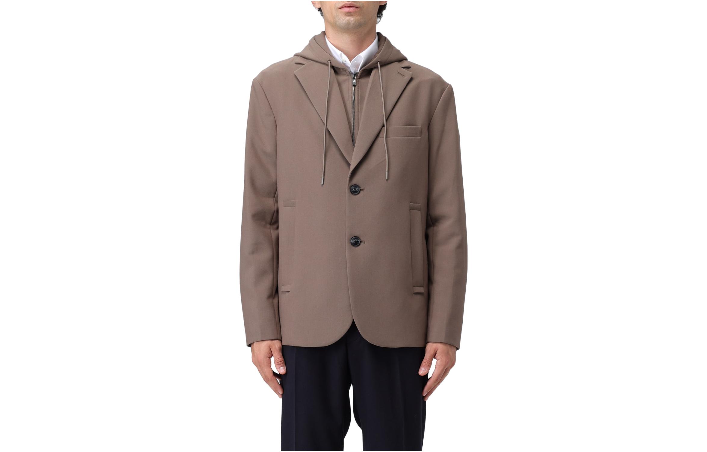 Emporio Armani Brown Solid Color Hooded Button-Up Jacket 6R1G73-1NFTZ-05A6