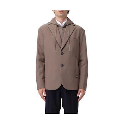 Emporio Armani Brown Solid Color Hooded Button-Up Jacket 6R1G73-1NFTZ-05A6