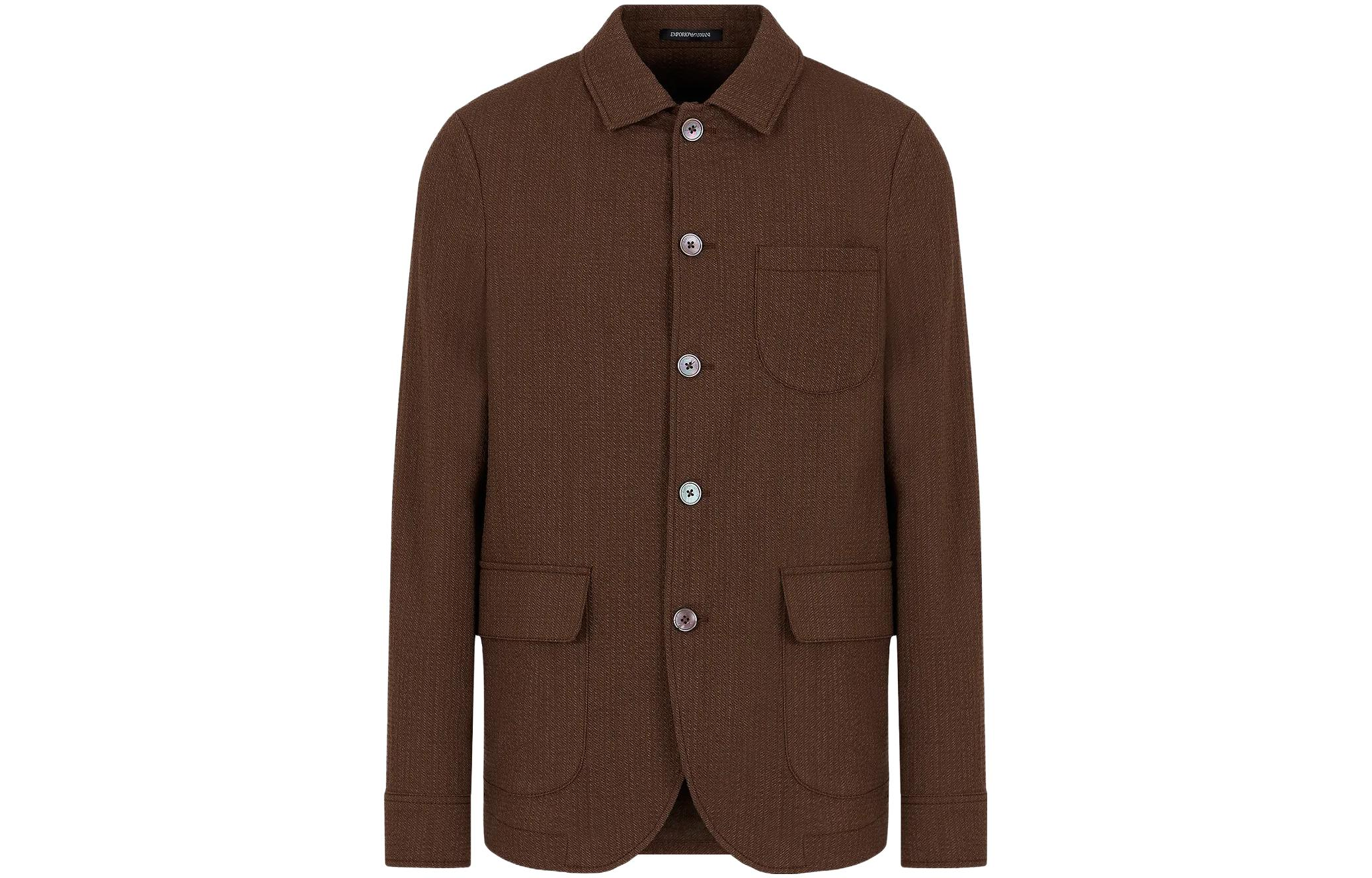 Emporio Armani Brown Solid Stand Collar Long Sleeve Jacket H41G53-E1407-1450