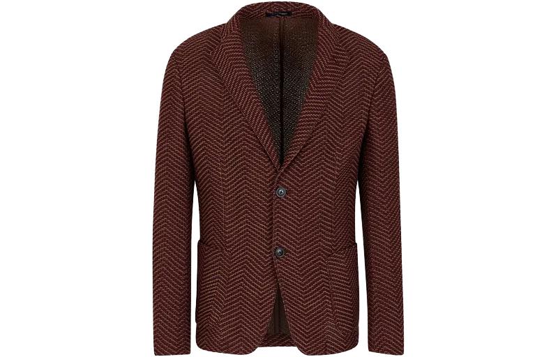 Emporio Armani Burgundy Striped Single-Breasted Suit Jacket H41G51-E1D06-1442