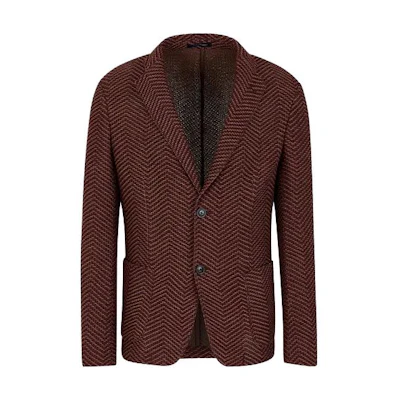 Emporio Armani Burgundy Striped Single-Breasted Suit Jacket H41G51-E1D06-1442