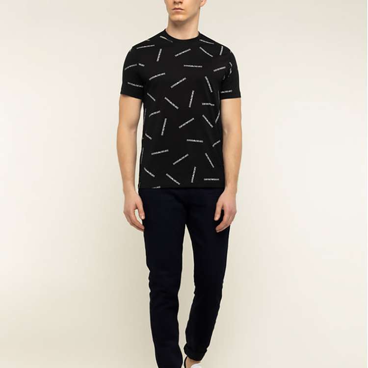 Shop エンポリオ アルマーニ カジュアル オールオーバープリント ブラック Tシャツ 3H1TD7-1J30Z-F928
