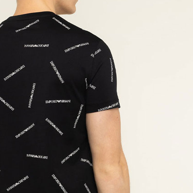 Cheap エンポリオ アルマーニ カジュアル オールオーバープリント ブラック Tシャツ 3H1TD7-1J30Z-F928
