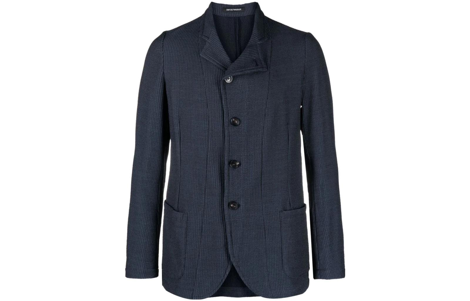 Emporio Armani Checked Wool-Blend Single-Breasted Blazer Blue H41G57-E1057-919