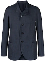 Emporio Armani Checked Wool-Blend Single-Breasted Blazer Blue H41G57-E1057-919 Emporio Armani Checked Wool-Blend Single-Breasted Blazer Blue H41G57-E1057-919