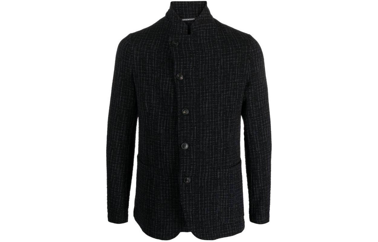 Emporio Armani Checkered Print Long-Sleeve Jacket in Navy Blue H41G57-E1402-921