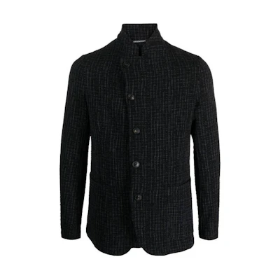 Emporio Armani Checkered Print Long-Sleeve Jacket in Navy Blue H41G57-E1402-921
