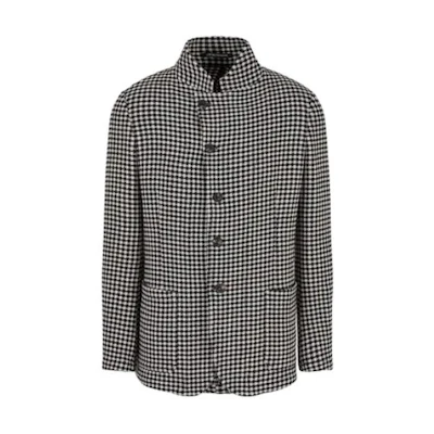 Emporio Armani Checkered Stand Collar Single-Breasted Jacket - Black E31G57-F1067-1991