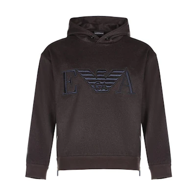 EMPORIO ARMANI Chocolate Brown Embroidered Wool Hoodie Sweater 6H1M81-1NXQZ-0482
