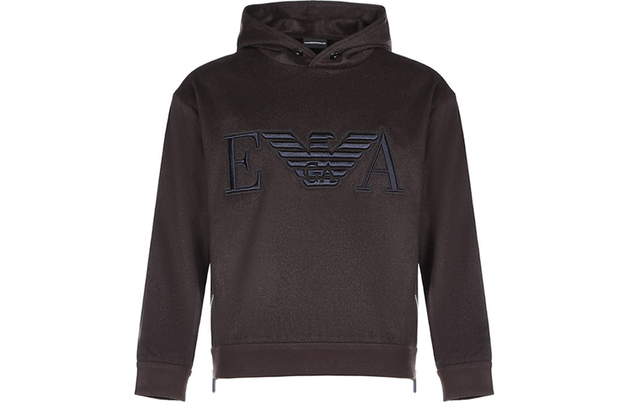 EMPORIO ARMANI Chocolate Brown Embroidered Wool Hoodie Sweater 6H1M81-1NXQZ-0482 圖 2