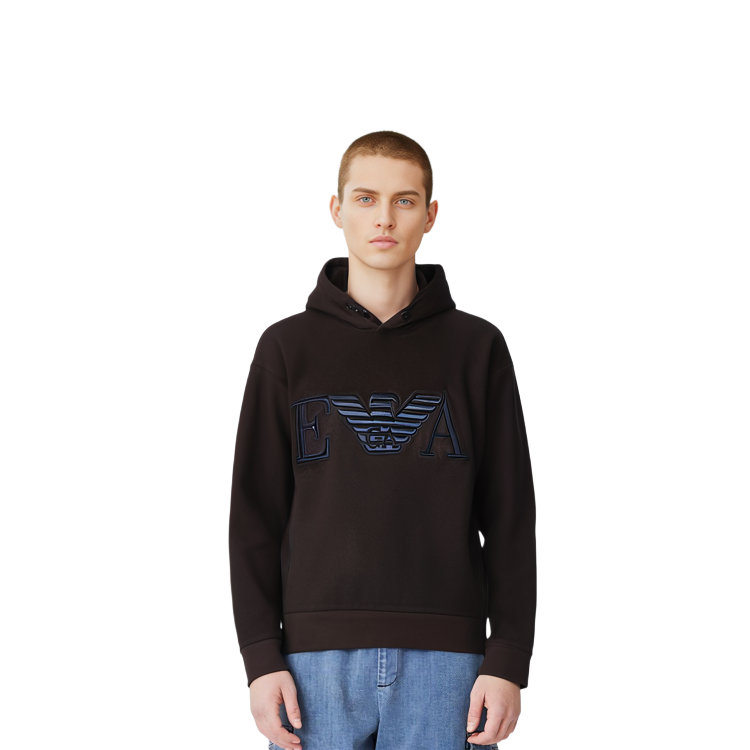 EMPORIO ARMANI Chocolate Brown Embroidered Wool Hoodie Sweater 6H1M81-1NXQZ-0482 圖 4