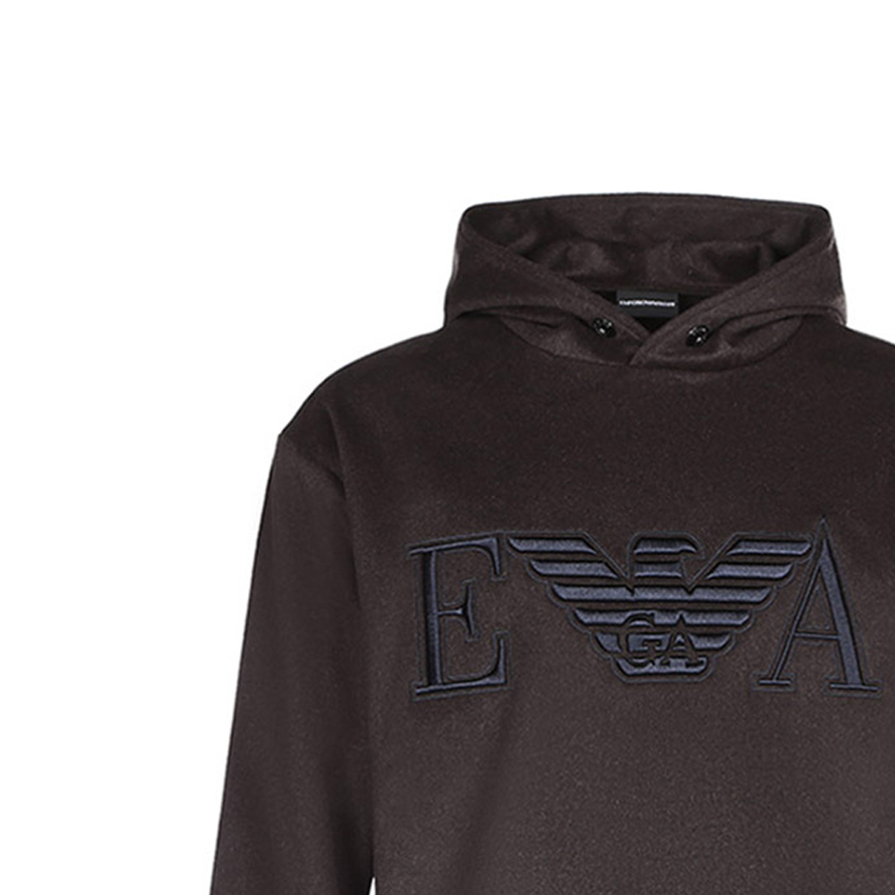 EMPORIO ARMANI Chocolate Brown Embroidered Wool Hoodie Sweater 6H1M81-1NXQZ-0482 圖 5