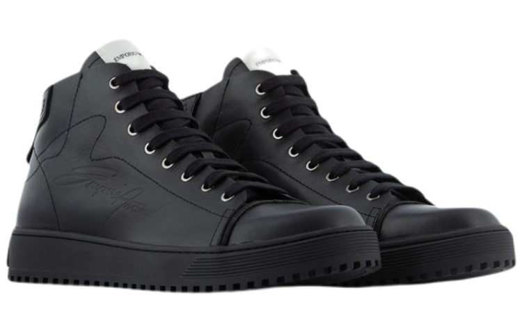 Shop Emporio Armani Sneaker Mid-Top in Pelle con Logo Classico ''Nero'' X4Z101XN163K001