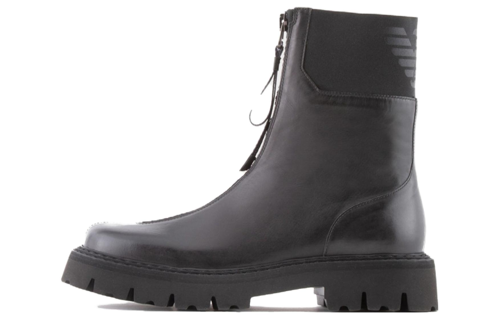 Emporio Armani CNY Leather Boots Black 'Serrated Sole Square Toe'