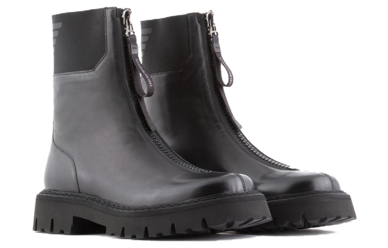 Emporio Armani CNY Leather Boots Black 'Serrated Sole Square Toe' 圖 2