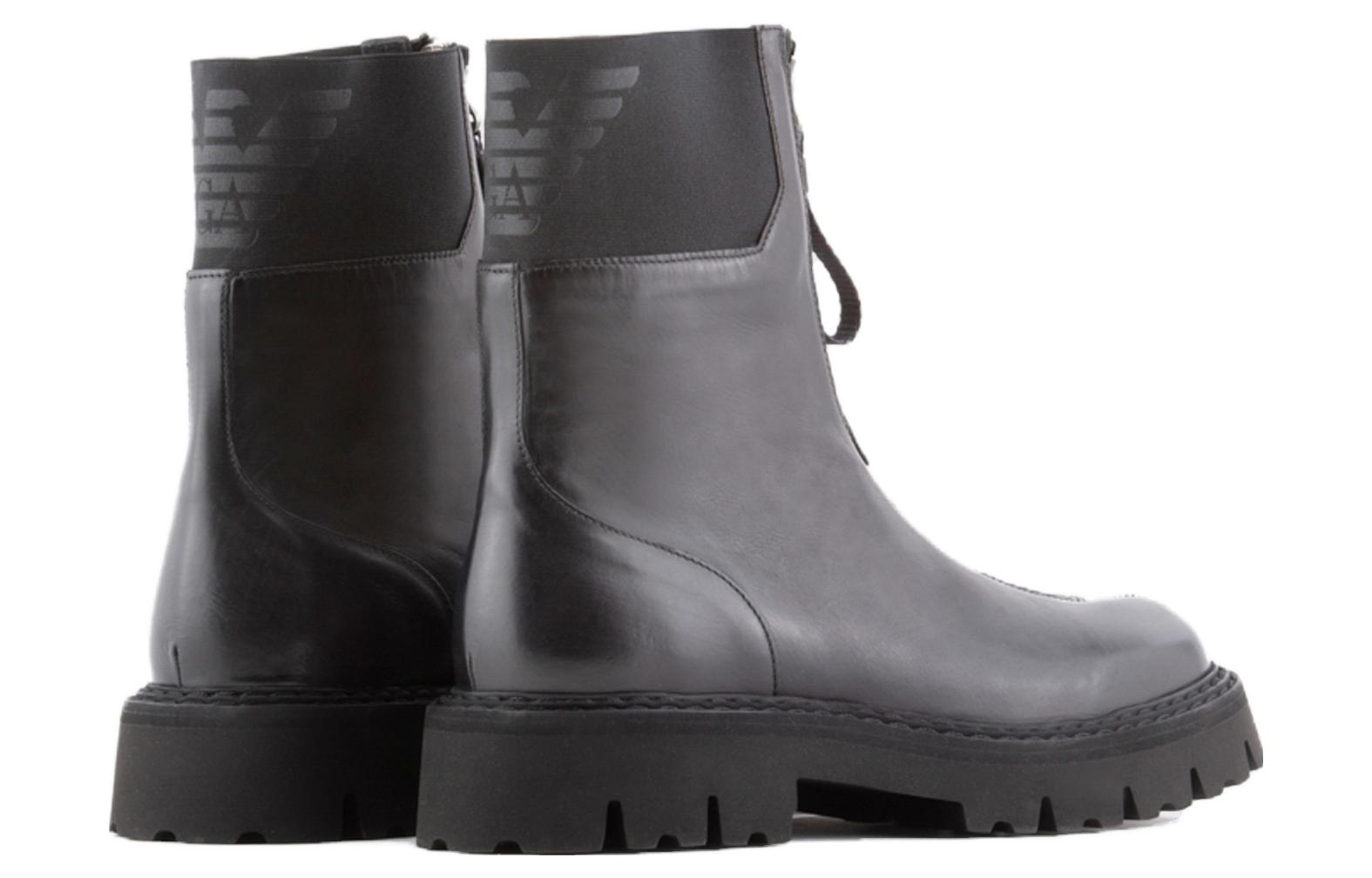Emporio Armani CNY Leather Boots Black 'Serrated Sole Square Toe' 圖 4