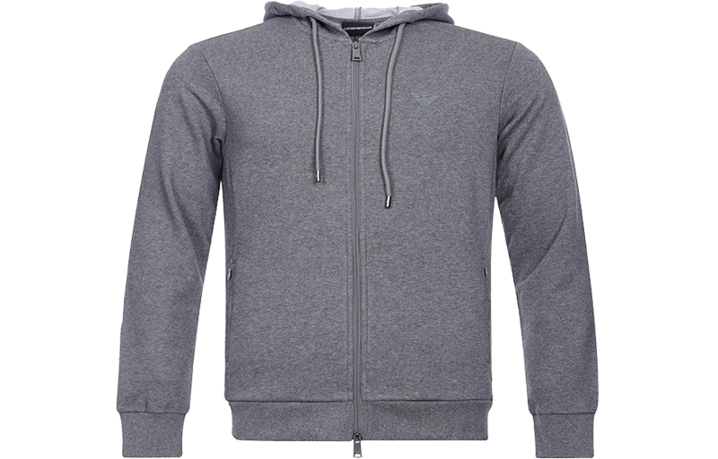 Emporio Armani Cotton Long-Sleeve Hooded Cardigan Jacket Grey 8N1M15-J07Z-0630