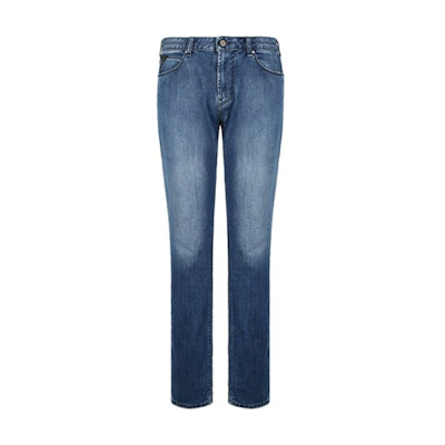 Emporio Armani Distressed Denim Jeans with Button & Zipper Details - Blue 3G1J36-1D5JZ-0941