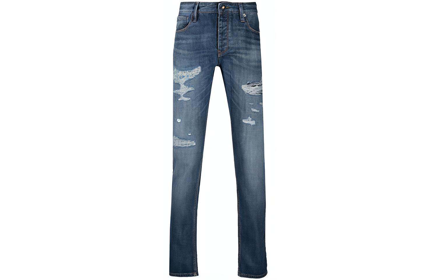 Emporio Armani Distressed Mid-Rise Straight Leg Jeans Blue. 3K1J75-1DW1Z-0942