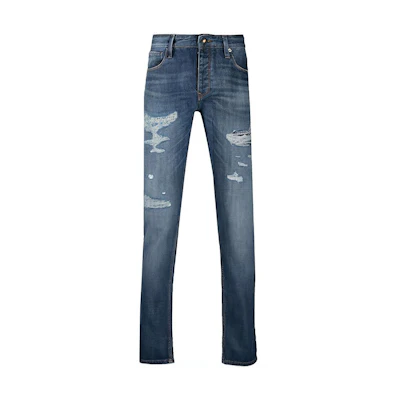 Emporio Armani Distressed Mid-Rise Straight Leg Jeans Blue. 3K1J75-1DW1Z-0942