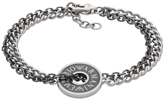 Emporio Armani Double Chain Stainless Steel Bracelet Men’s Silver Black. EGS3094040 Emporio Armani Double Chain Stainless Steel Bracelet Men’s Silver Black. EGS3094040