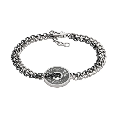 Emporio Armani Double Chain Stainless Steel Bracelet Men’s Silver Black. EGS3094040